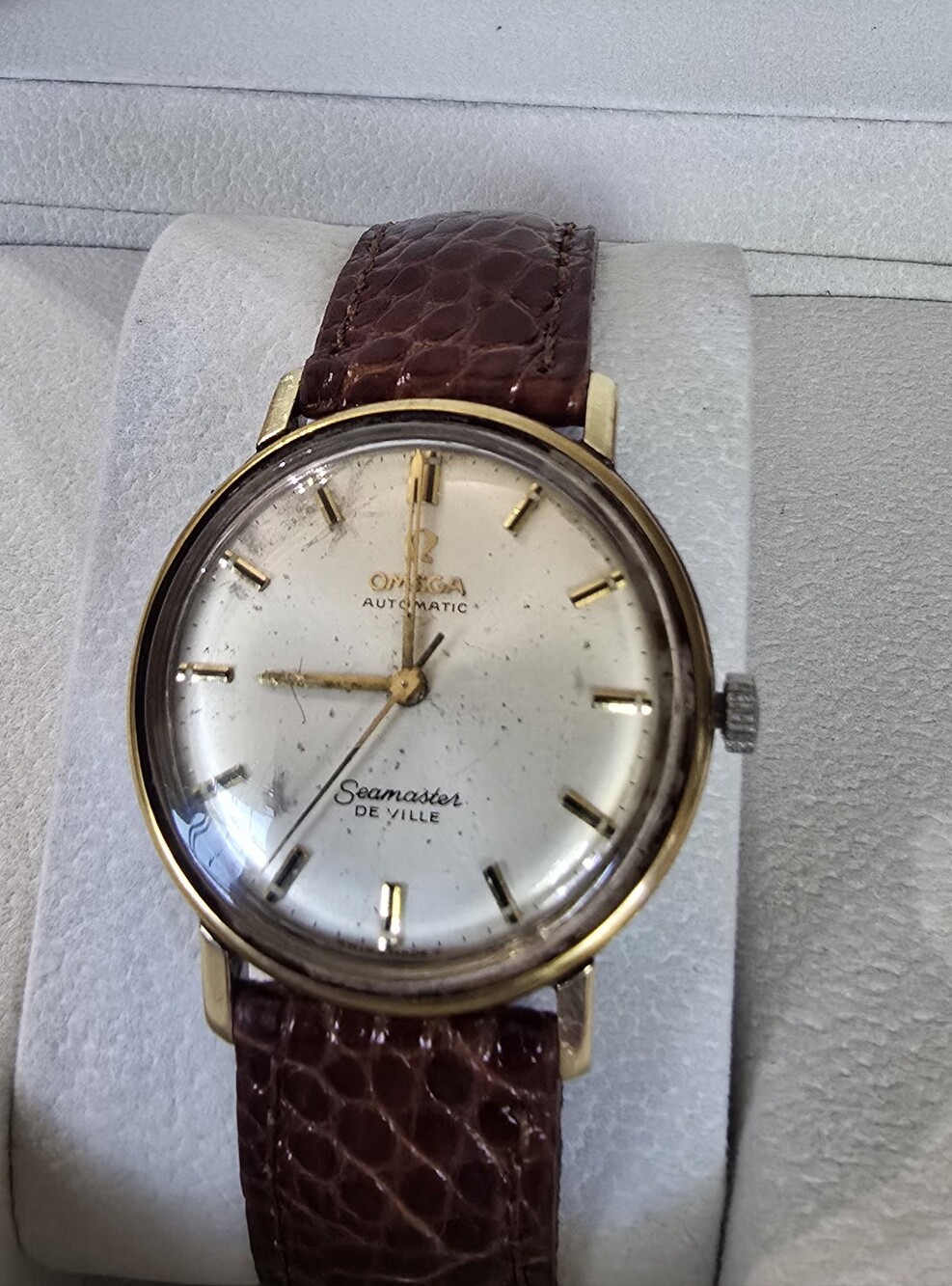 Omega Gold-Tone Dress Watch with Brown Leather Strap